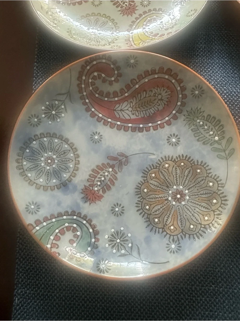 Couleur Nature Set of 4 Hand Paint Paisley Print Plates 8”